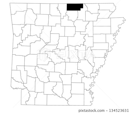 Map of fulton County in Arkansas state on white background. Single county map highlighted by black colour on Arkansas map. UNITED STATES, US Map of fulton County in Arkansas state on white background. Single county map highlighted by black colour on Arkansas map. UNITED STATES, US 134523631
