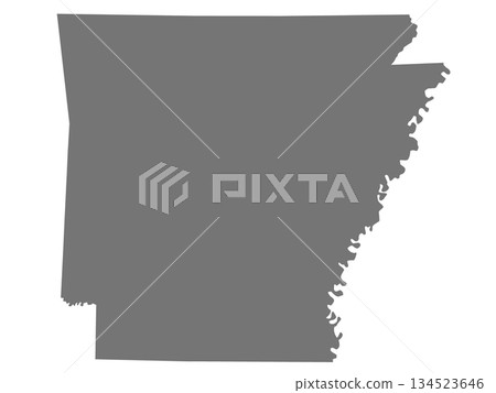 Gray solid map of the state of Arkansas, silhouette map 134523646