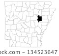 Map of woodruff County in Arkansas state on white background. Single county map highlighted by black colour on Arkansas map. UNITED STATES, US 134523647