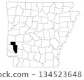 Map of howard County in Arkansas state on white background. Single county map highlighted by black colour on Arkansas map. UNITED STATES, US 134523648