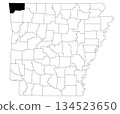 Map of benton County in Arkansas state on white background. Single county map highlighted by black colour on Arkansas map. UNITED STATES, US 134523650
