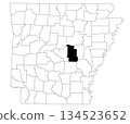 Map of lonoke County in Arkansas state on white background. Single county map highlighted by black colour on Arkansas map. UNITED STATES, US 134523652