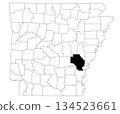 Map of Arkansas County in Arkansas state on white background. Single county map highlighted by black colour on Arkansas map. UNITED STATES, US 134523661