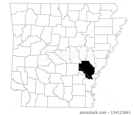 Map of Arkansas County in Arkansas state on white background. Single county map highlighted by black colour on Arkansas map. UNITED STATES, US Map of Arkansas County in Arkansas state on white background. Single county map highlighted by black colour on Arkansas map. UNITED STATES, US 134523661