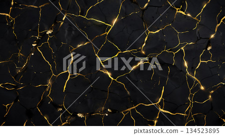 Golden crack pattern on a black background 134523895