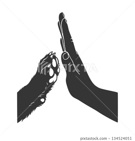 Hand-to-hand touch dog and person silhouette icon 134524051