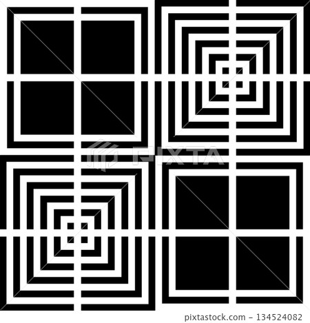 Seamless Geometric Checked Pattern. Black and White Texture. 134524082