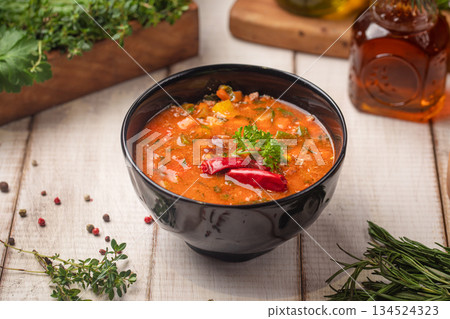 Traditional Georgian kharcho soup with beef Traditional Georgian kharcho soup with beef 134524323