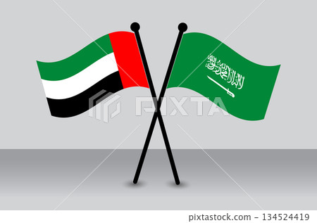 Crossed Flags of the UAE and Saudi Arabia. Saudi Arabia Combined with United Arab Emirates Isolated. Crossed Flags of the UAE and Saudi Arabia. Saudi Arabia Combined with United Arab Emirates Isolated. 134524419