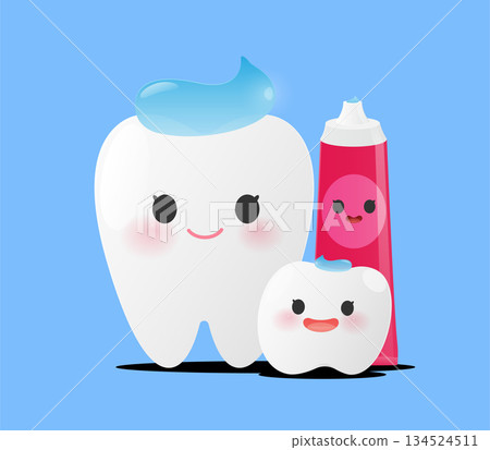 Toothpaste Amount for Adults and Kids Cartoon 134524511
