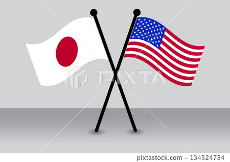 Crossed Flags of Japan and the USA, Diplomacy and Partnership. USA Combined with Japan Isolated Flag. 134524784