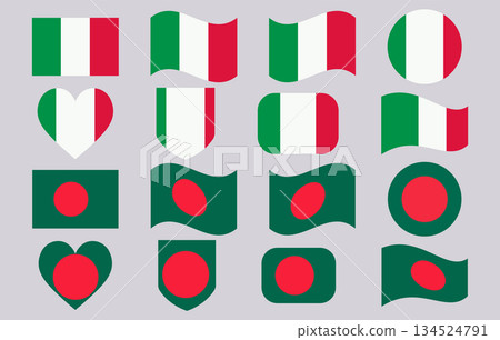 Collection of Italian and Bangladeshi Flags in Various Shapes. 134524791