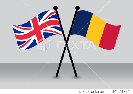 Crossed Flags of the United Kingdom and Chad Illustrating Diplomatic Relations. Crossed Flags of the United Kingdom and Chad Illustrating Diplomatic Relations. 134524835