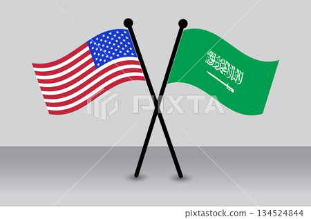 Crossed Flags of the USA and Saudi Arabia Illustrating Diplomacy. Saudi Arabia Combined with USA.. 134524844