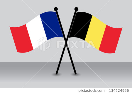 Crossed French and Belgian Flags Illustratrating Diplomacy. France Combined with Belgium Isolated Flag. 134524936