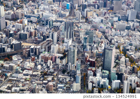 Aerial view of Sendai Station from the north 134524991