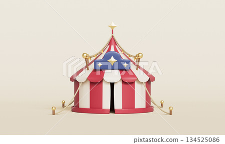 Red and White Striped Circus Tent. 3D Rendering. Red and White Striped Circus Tent. 3D Rendering. 134525086