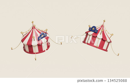 Red and White Striped Circus Tent. 3D Rendering. Red and White Striped Circus Tent. 3D Rendering. 134525088