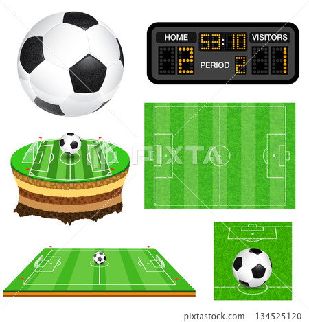 Soccer Football Field, Ball and Scoreboard Soccer Football Field, Ball and Scoreboard 134525120