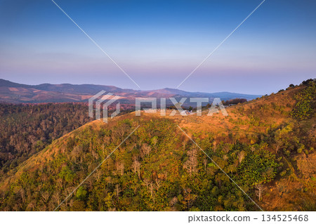 Mountian landscape with tropical forest and hilltop viewpoint in the morning 134525468