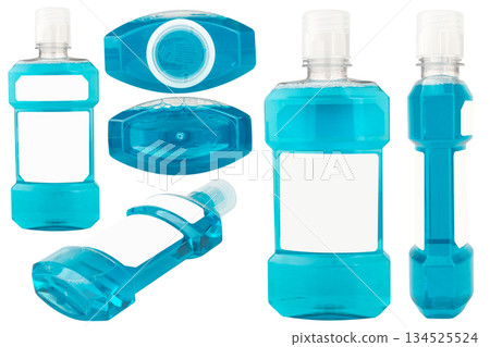 Blue mouthwash isolated on white background Blue mouthwash isolated on white background 134525524