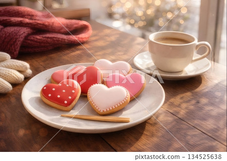 心型糖霜餅乾和咖啡 134525638