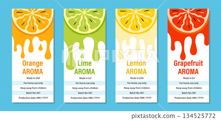 Vertical Citrus Label Set with Dripping Fruit Design. Hand-Drawn Lemon, Lime and Grapefruit Labels for Packaging, Bookmarks and Creative Branding, etc in a vector illustration Vertical Citrus Label Set with Dripping Fruit Design. Hand-Drawn Lemon, Lime and Grapefruit Labels for Packaging, Bookmarks and Creative Branding, etc in a vector illustration 134525772