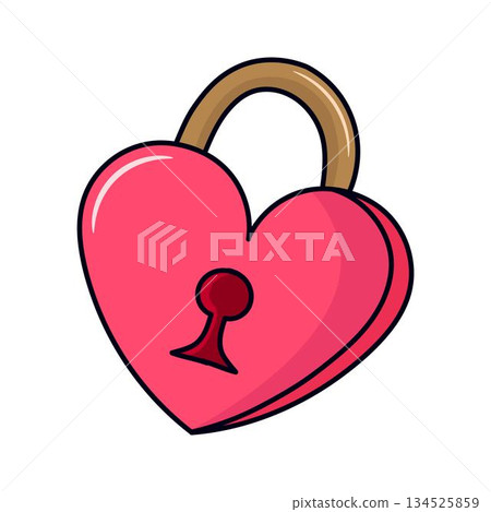 Pink heart shaped padlock with a keyhole handdrawn illustration Pink heart shaped padlock with a keyhole handdrawn illustration 134525859