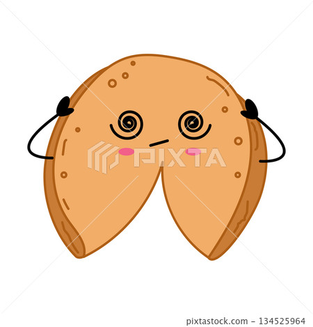 Confused Fortune Cookie Character With Spiral Eyes Illustration 134525964