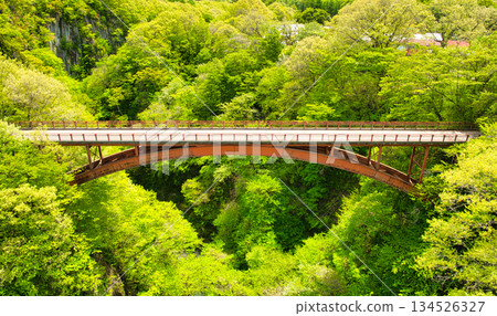 位於福島縣西白川郡西鄉村，橫跨阿武隈川谷的古老雪割橋 134526327