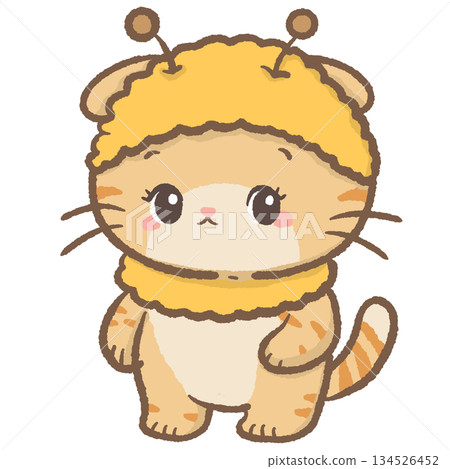 Kawaii Bee Costume Cat Little Honey Bee Hoodie Outfit Cute Cozy Autumn Winter Honey Theme Whimsical Kitty Illustration Clipart 134526452