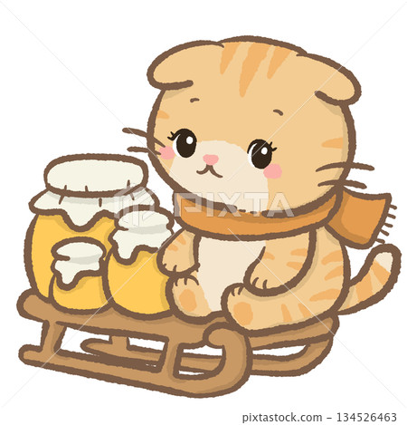 Cozy Winter Honey Cat Clipart Cute Orange Kitten Riding Wooden Sled with Honey Jars Warm Scarf Kawaii Seasonal Character Illustration for Stickers and Crafts Cozy Winter Honey Cat Clipart Cute Orange Kitten Riding Wooden Sled with Honey Jars Warm Scarf Kawaii Seasonal Character Illustration for Stickers and Crafts 134526463