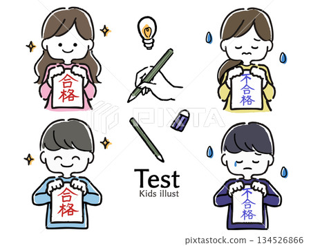 Illustration set of children who passed and failed the test Illustration set of children who passed and failed the test 134526866