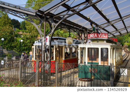 Turin, Italy, September 14, 2019: Rack Railway Sassi Superga Trains at Valley Station Turin, Italy, September 14, 2019: Rack Railway Sassi Superga Trains at Valley Station 134526929