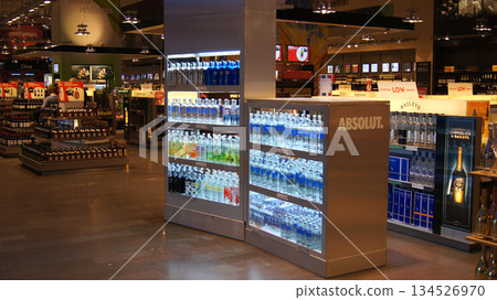 Stockholm, Sweden, December 10 2015: Absolut Vodka Display in Airport Duty Free Shop Stockholm, Sweden, December 10 2015: Absolut Vodka Display in Airport Duty Free Shop 134526970