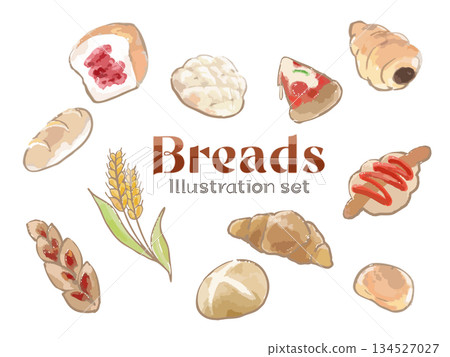 水彩向量新鮮出爐麵包插圖集 134527027