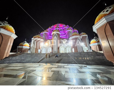 This is mosque dome in Makasar at night 134527291