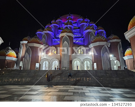 This is mosque dome in Makasar at night 134527293