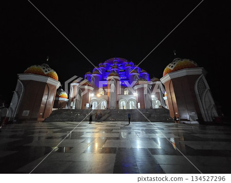 This is mosque dome in Makasar at night 134527296