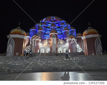 This is mosque dome in Makasar at night 134527300