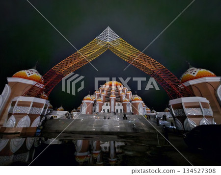 This is mosque dome in Makasar at night 134527308