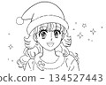 Coloring page of a woman wearing a Santa hat 134527443