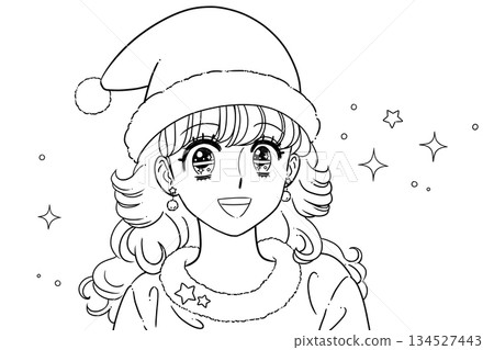 戴著聖誕帽的女人的著色頁 134527443