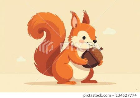 A squirrel holds an acorn in its paws. 134527774