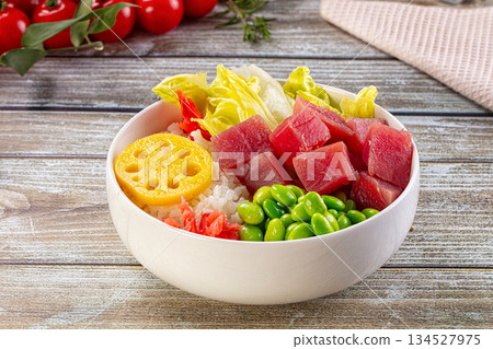 Hawaiian cuisine - poke with tuna Hawaiian cuisine - poke with tuna 134527975