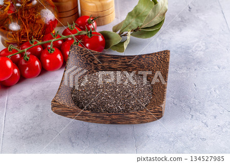 Vegan superfood dry chia seeds 134527985