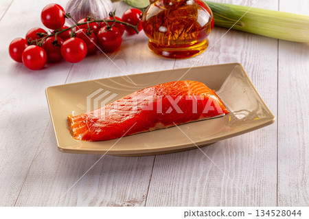 Salted salmon fish fillet piece Salted salmon fish fillet piece 134528044