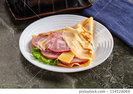 Ham and cheese pancakes for breakfast Ham and cheese pancakes for breakfast 134528069