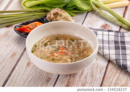 Asian soup with crab and prawn Asian soup with crab and prawn 134528237