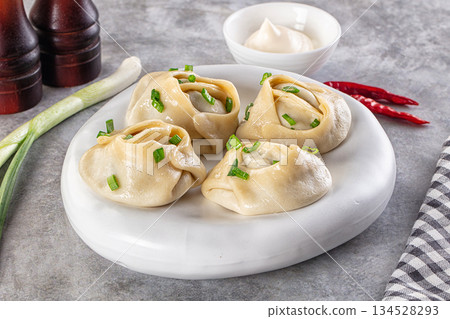 Uzbek cuisine - staffed Manti with meat Uzbek cuisine - staffed Manti with meat 134528293